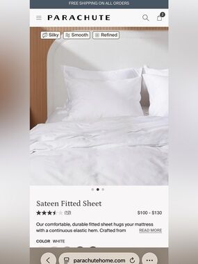 Parachute Egyptian cotton king Sateen Top & Fitted Sheet set - BOTH ARE WHITE